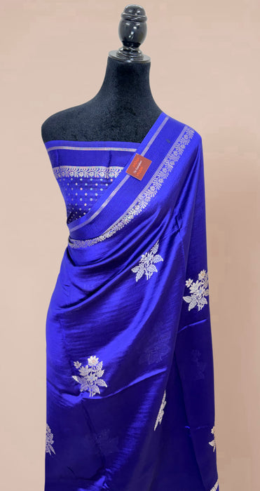 Navy Blue Pure Mango Katan Banarasi Handloom Saree