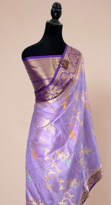 Light Purple Desi Tussar Banarasi Handloom Saree - Meenakari Jaal