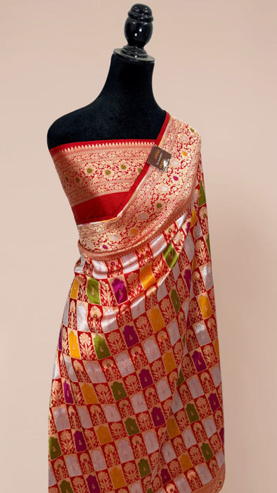 Red Pure Katan Banarasi Handloom Saree - Tilfi Meenakari Work