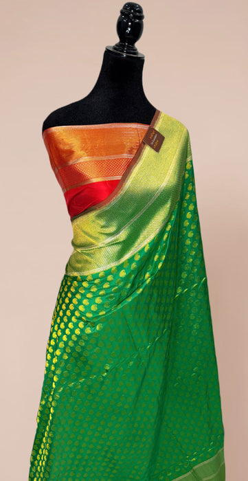 Green Pure Katan Banarasi Handloom Saree