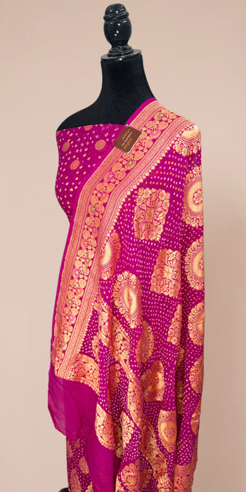 Rani Pure Khaddi Georgette Banarasi Bandhani Suit - Meenakari