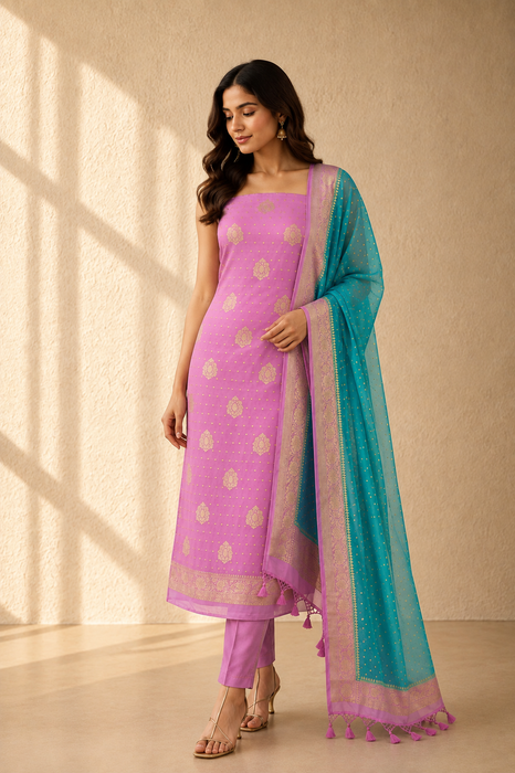 Pink Pure Khaddi Georgette Banarasi Suit