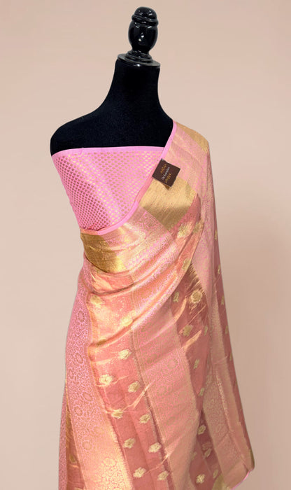 Pink Pure Tissue Chiniya Banarasi Handloom Saree