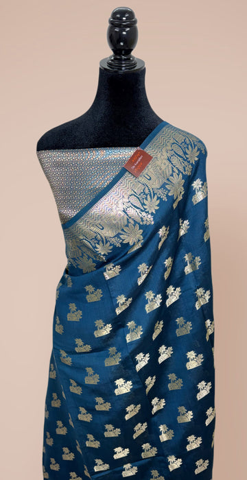 Midnight Blue Pure Silk Banarasi Handloom Saree