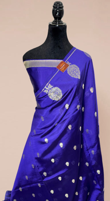 Navy Blue Pure Raw Mango Banarasi Handloom Saree
