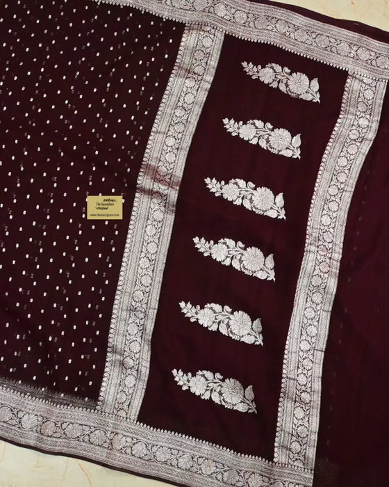 Pure Khaddi Georgette Banarasi Saree - Silver Zari