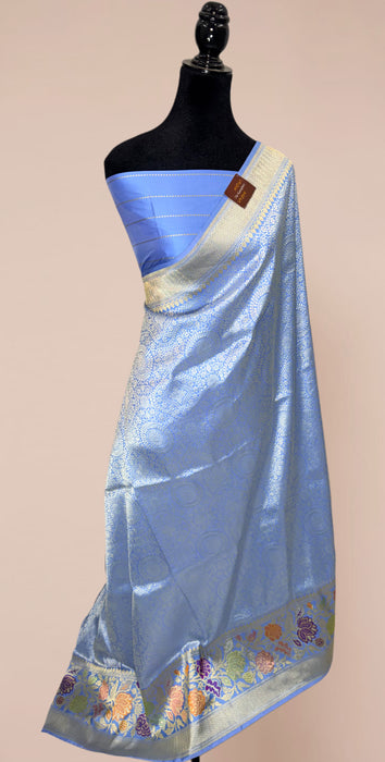 Khinkhwab Blue Pure Katan Banarasi Handloom Saree - Tanchui