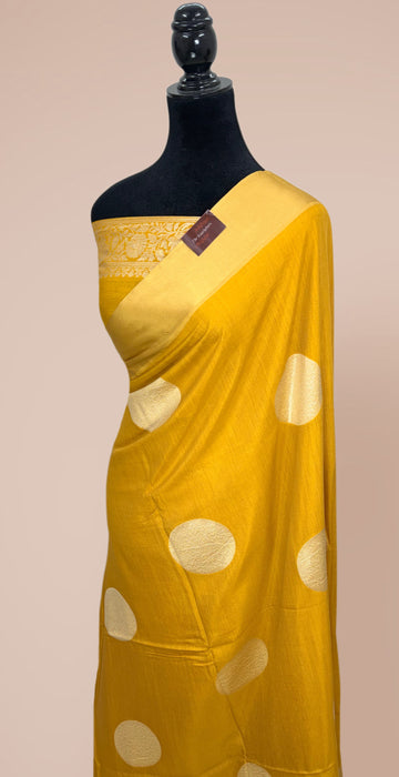 Mustard Pure Moonga Banarasi Handloom Saree - Designer Saree
