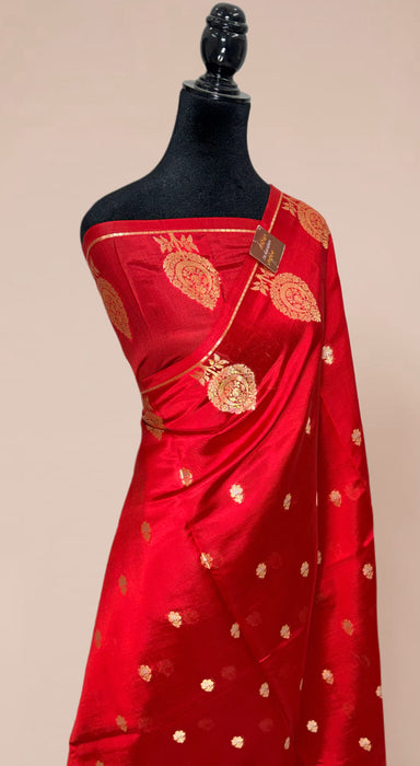 Red Pure Raw Mango Banarasi Handloom Saree - Designer Buta