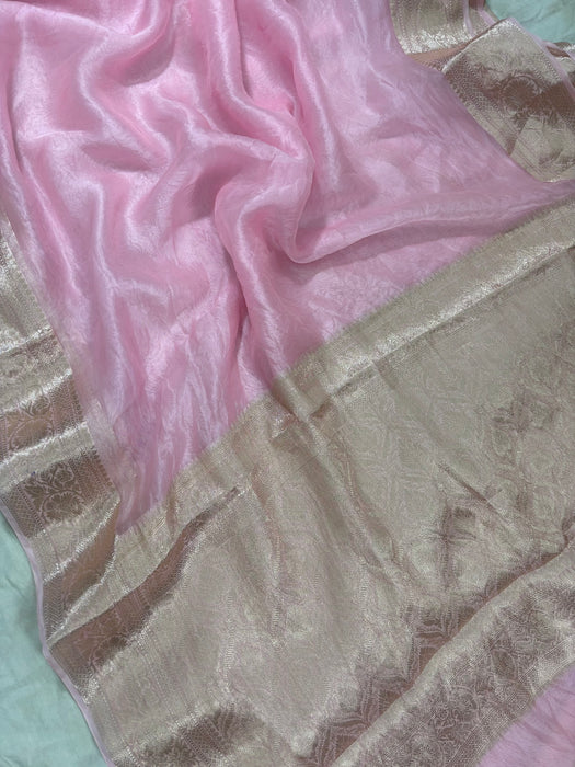 Pink Pure Banarasi Tissue Handloom Saree