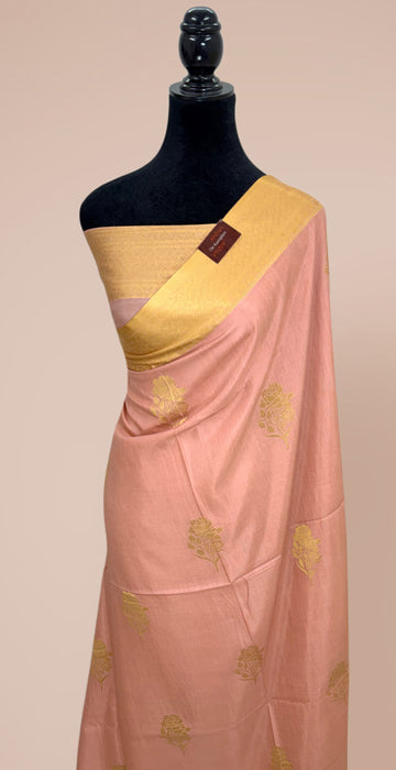 Rust Peach Pure Moonga Banarasi Handloom Saree - Designer Saree