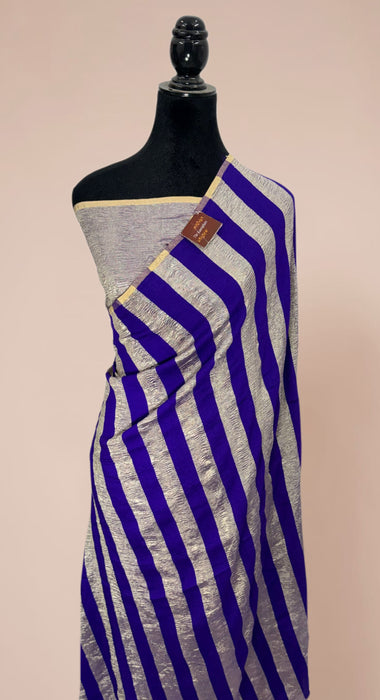 Blue Pure Banarasi Moonga Tissue Handloom Saree - Designer Work