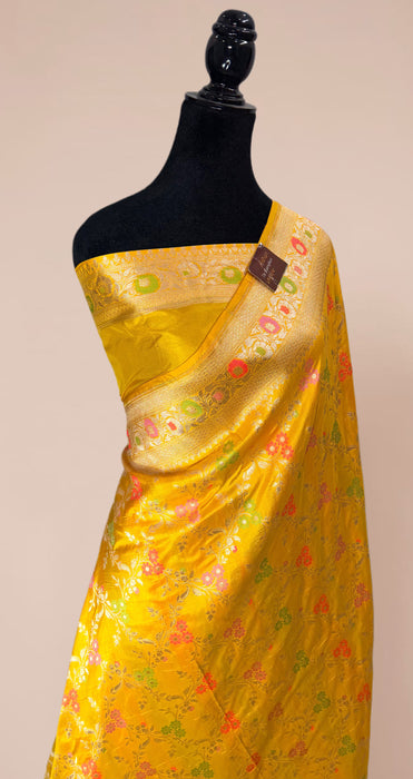 Yellow Pure Katan Banarasi Handloom Saree - Meenakari Work