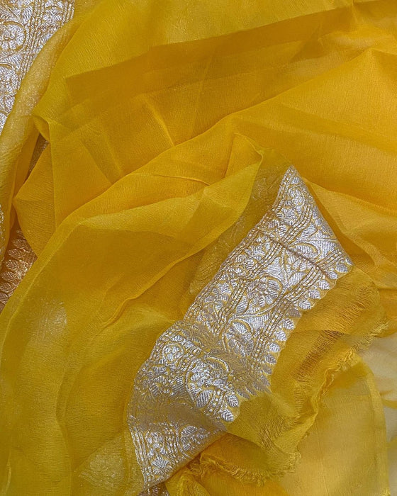Yellow Pure Kadhwa Chiffon Banarasi Saree