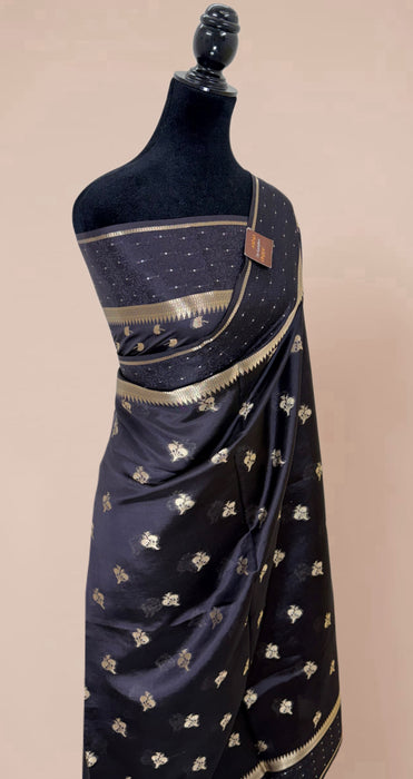 Black Pure Mango Katan Banarasi Handloom Saree