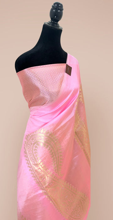 Pink Pure Raw Mango Banarasi Handloom Saree - Designer Kayri