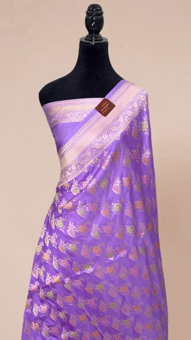 Lavender Pure Katan Banarasi Handloom Saree - Meenakari Work