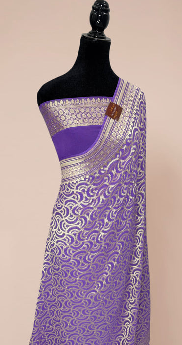 Purple Khaddi Georgette Banarasi Handloom Saree - Water Zari Jaal