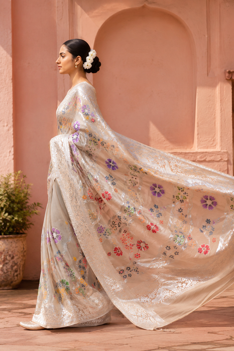 Persian Rose Khaddi Georgette Banarasi Handloom Saree - Meenakari