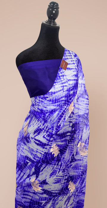 Navy Blue Pure Kora Banarasi Handloom Saree - Designer Arashi