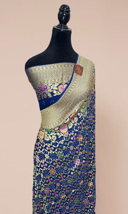 Handwoven Pure Georgette Bandhani Banarasi Saree - Meenakari Work