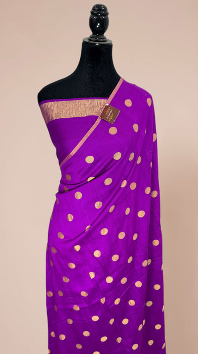 Purple Pure Moonga Banarasi Handloom Saree - Designer Saree