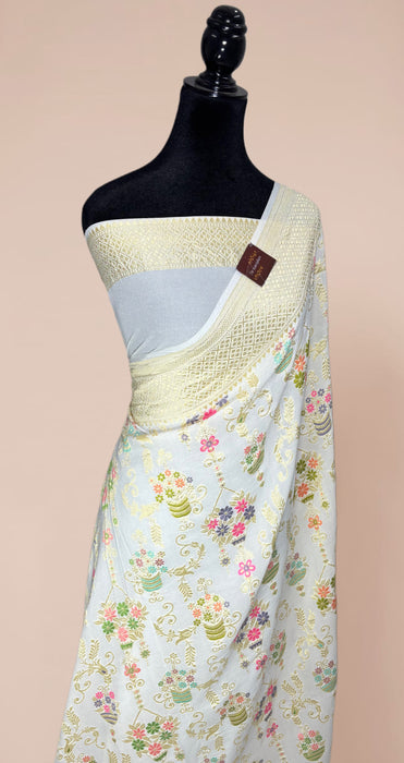 Khaddi Georgette Banarasi Handloom Saree - Designer Meenakari Jaal