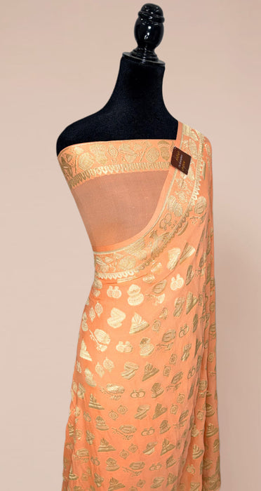 Pure Khaddi Georgette Banarasi Handloom Saree - Water Zari