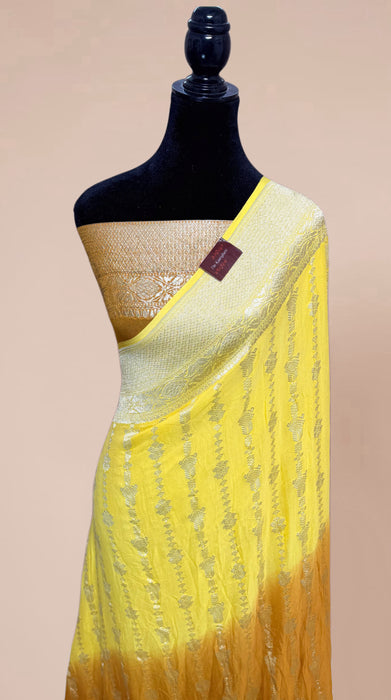 Shaded Yellow Georgette Banarasi Handloom Saree - Water Zari