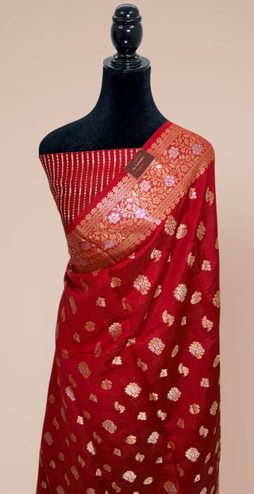 Maroonish Red Pure Silk Banarasi Handloom Saree