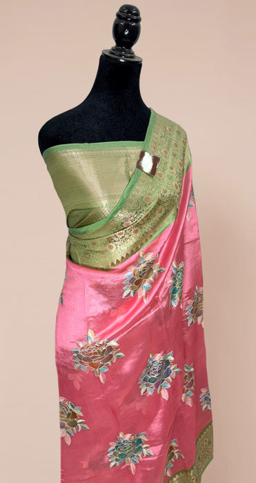 Pink Pure Mango Banarasi Handloom Saree - Hand Thread work