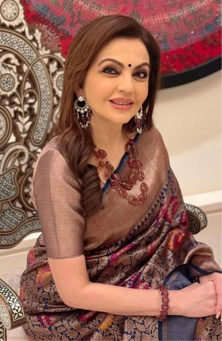 Nita Ambani Pure Katan Banarasi Handloom Saree - Antique Zari With Meenakari