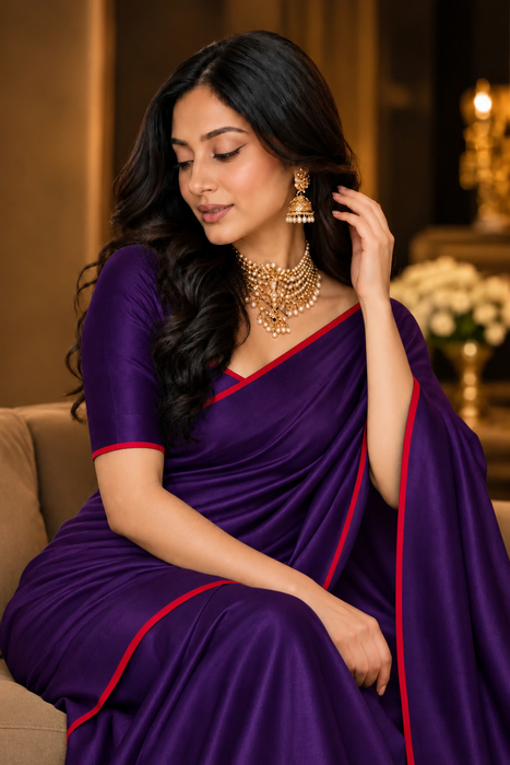 Purple Pure Banarasi Katan Handloom Saree - Designer Satin Border