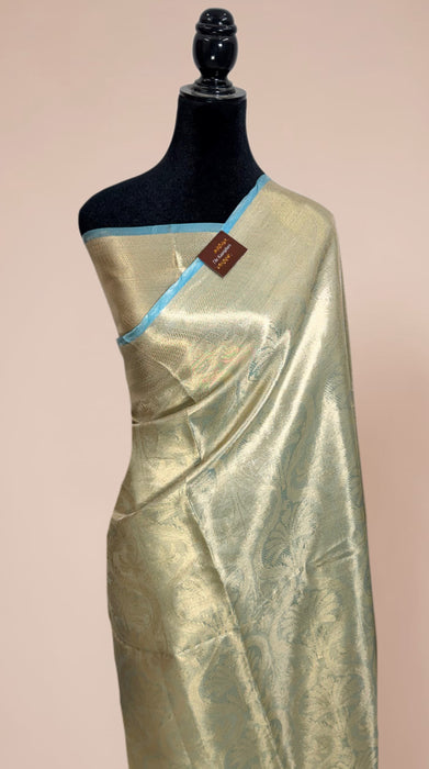 Light Blue Pure Banarasi Tissue Handloom Saree - Designer Brocade