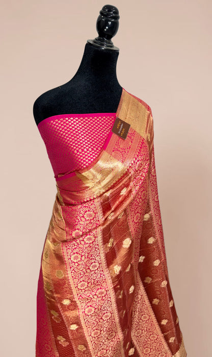 Deep Pink Pure Tissue Chiniya Banarasi Handloom Saree