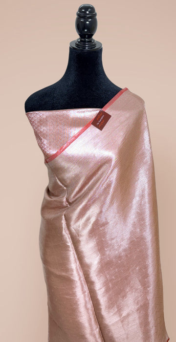 Pink Pure Banarasi Tissue Handloom Saree - Brocade