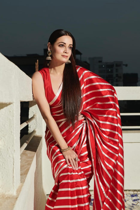 Dia Mirza Red Pure Katan Silk Banarasi Handloom Saree