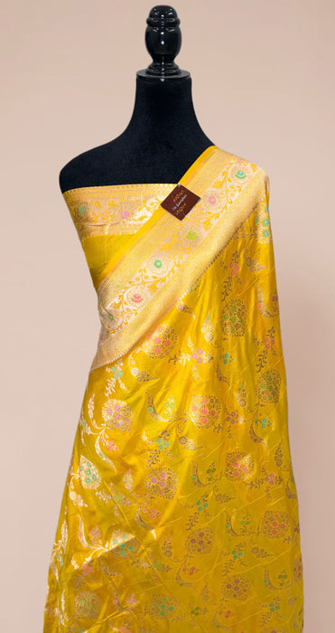 Yellow Pure Katan Banarasi Handloom Saree - Meenakari Work