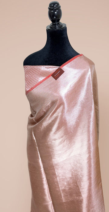 Pink Pure Banarasi Tissue Handloom Saree - Brocade
