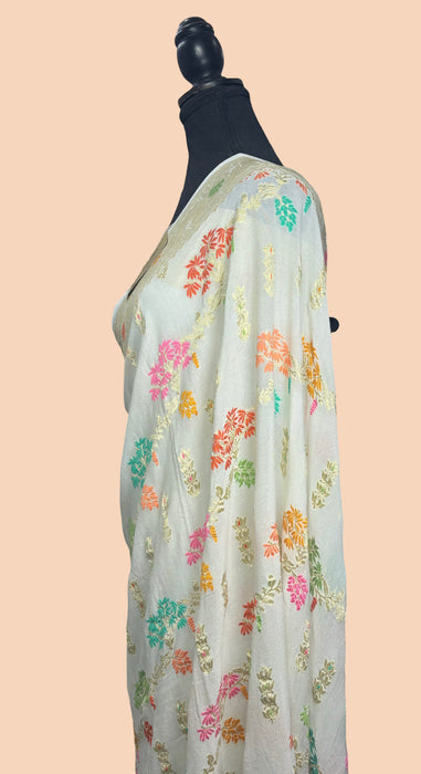 White Khaddi Georgette Banarasi Saree - Meenakari