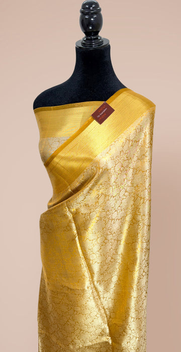 Gold Pure Banarasi Tissue Handloom Saree - Brocade