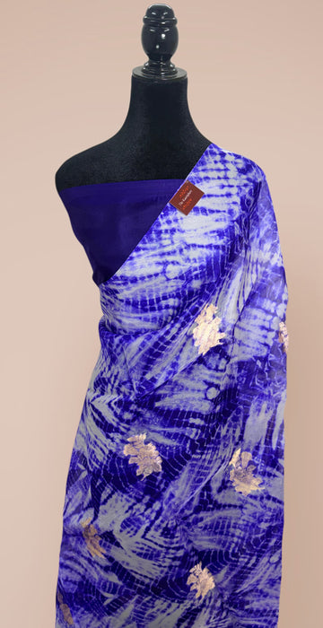 Navy Blue Pure Kora Banarasi Handloom Saree - Designer Arashi