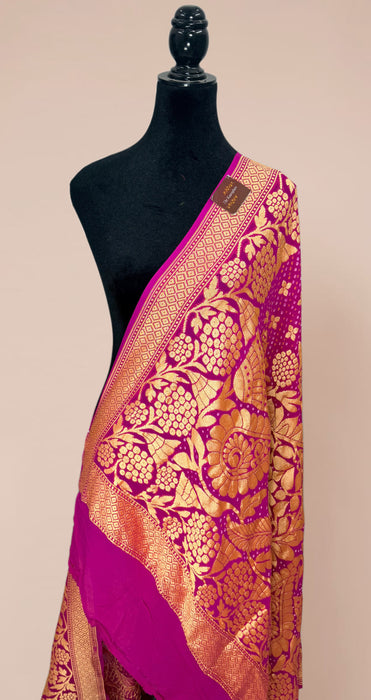 Rani Pure Georgette Bandhani Banarasi Handloom Dupatta