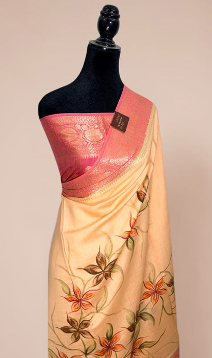 Pure Silk Banarasi Handloom Saree - Hand Painted