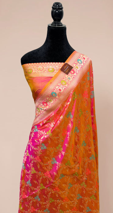 Dual Shade Pure Katan Banarasi Handloom Saree - Meenakari Work