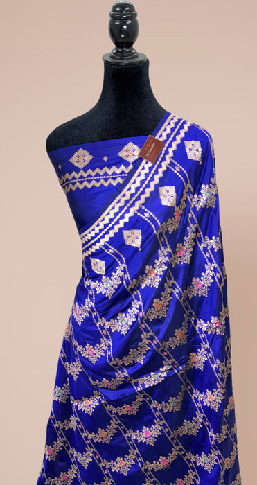 Blue Pure Katan Banarasi Handloom Saree - Meenakari Jaal Work
