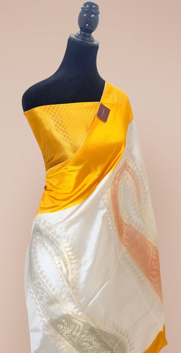 Pure Raw Mango Banarasi Handloom Saree - Designer Meena Kayri