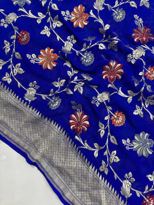 Blue Khaddi Georgette Banarasi Handloom Saree - Meenakari