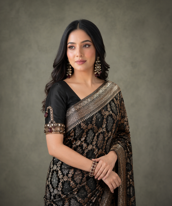 Black Katan Banarasi Handloom Saree - Sona Roopa Jaal