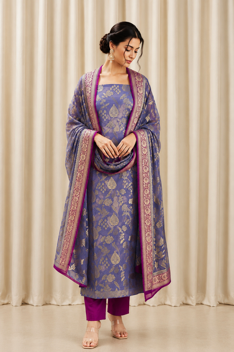 Midnight Gray Pure Khaddi Georgette Banarasi Suit